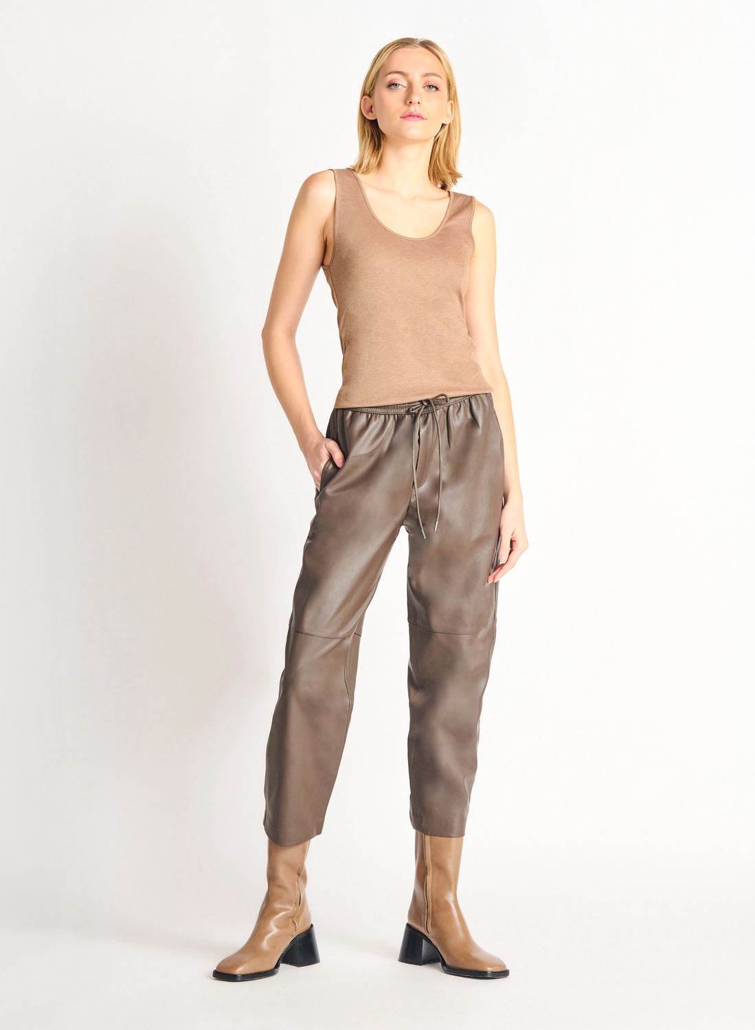 Straight Hem Faux Leather Jogger
