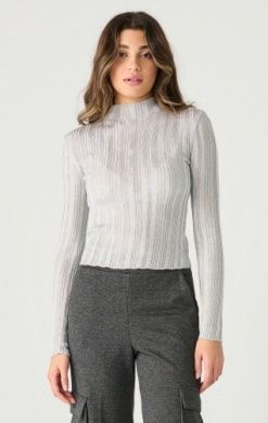 L/S  Mock Neck Ribbed Shimmer Top