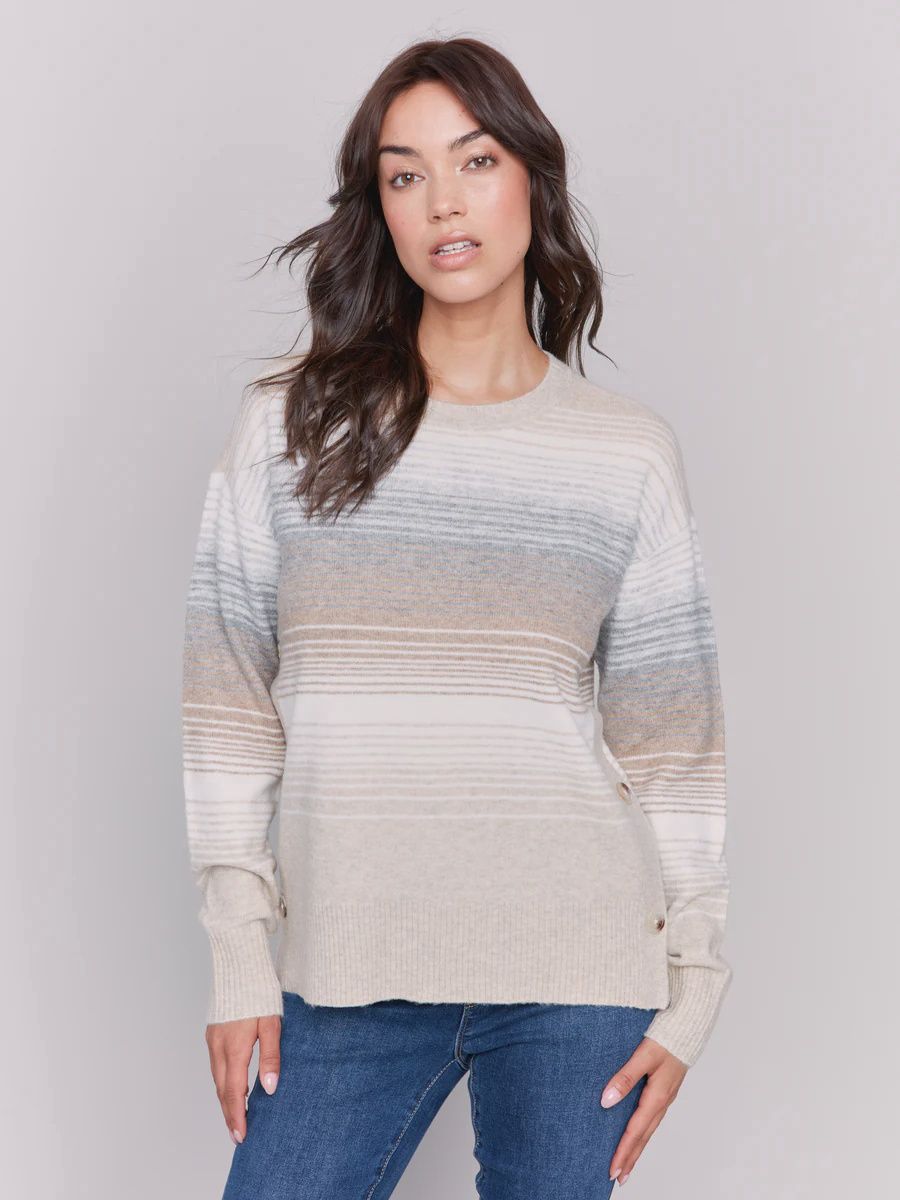 Striped Sweater - Side Buttons
