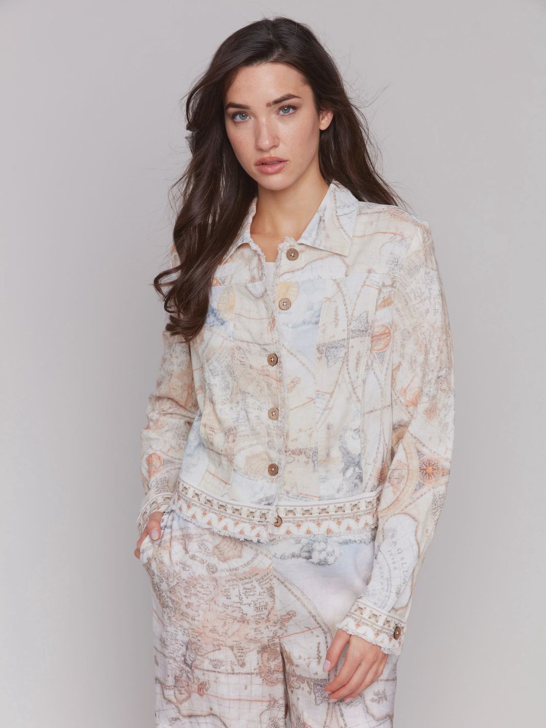 Printed L/S Button Front Jacket