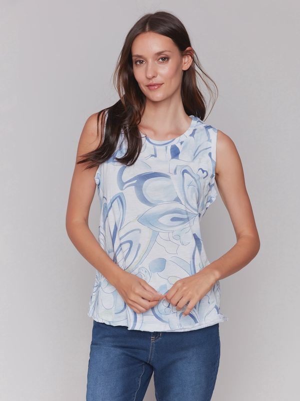 Printed Sleeveless Round Neck Slub