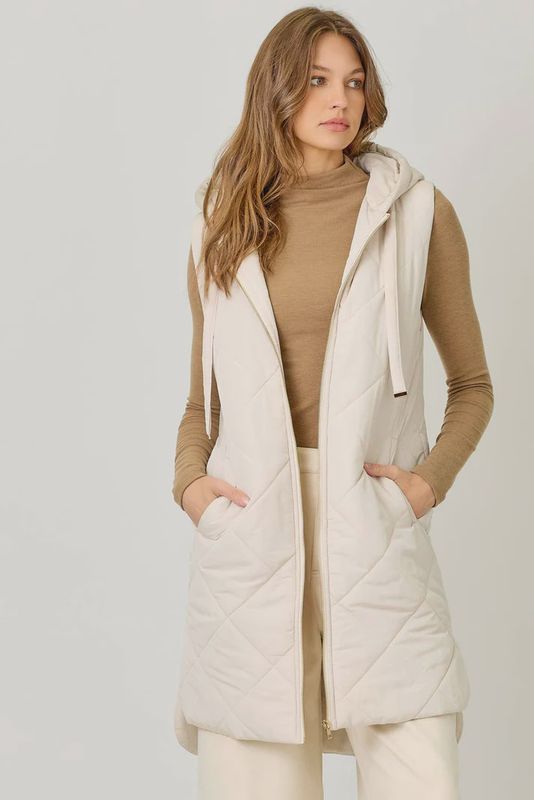 Quilted Puffer Long Hoodie Vest