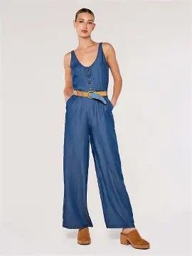 Button Front Wide Leg Jumpsuit