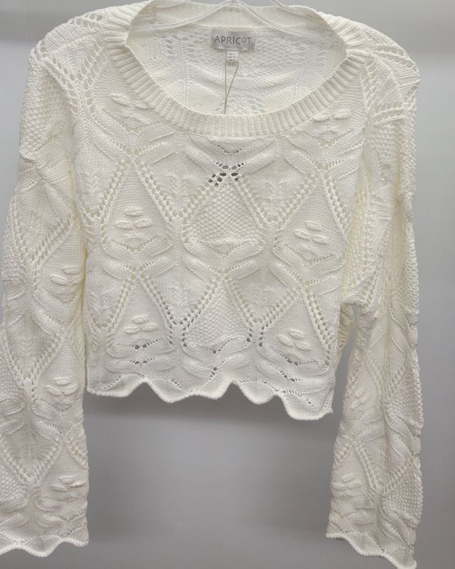 Scallop Hem Pointelle Sweater