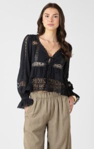 Mixed Fabric Lace Trim Top