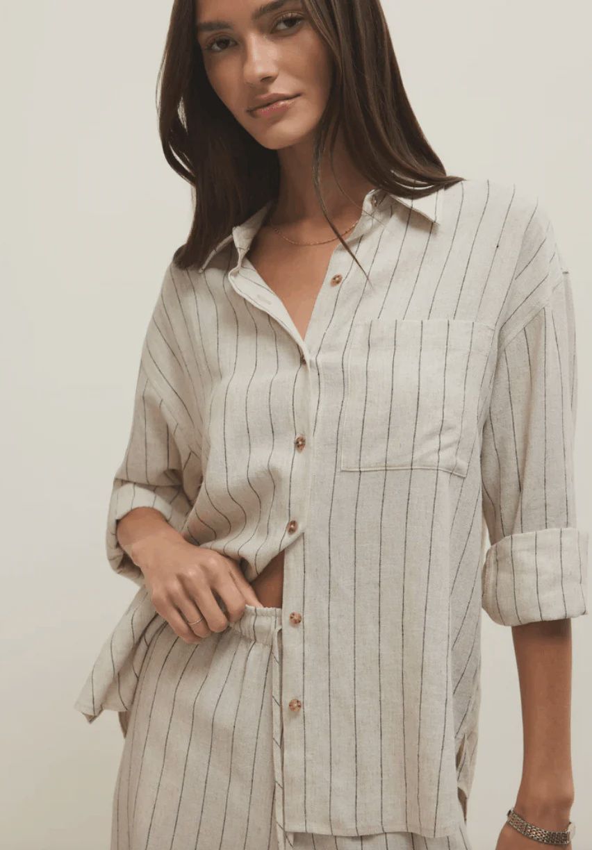 Alfie Striped Button Up Top