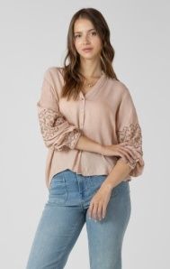 Embroidered Button Front Blouse