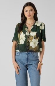 Button Front Ruffle Trim Blouse