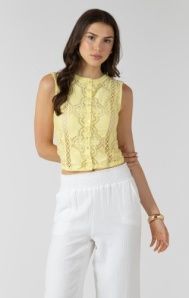 Lace Cutout Button Front Tank