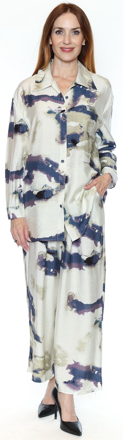 Button Up Blouse with Matching Pants Set
