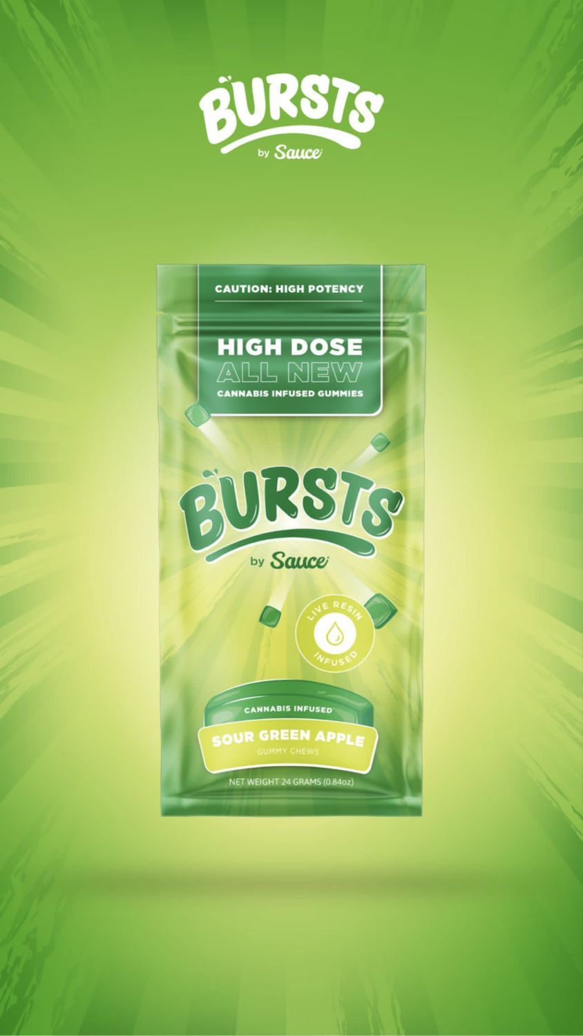 Burst Sour Green Apple Infused Live Resin Gummies 800mg INDICA