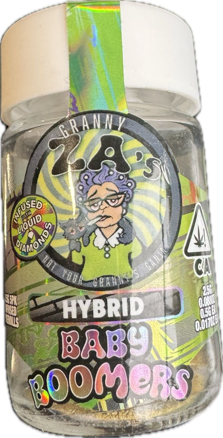 GrannyZa’s Baby Boomers: 5pk Pre-Rolls INFUSED w/ Liquid Diamonds - Runtz HYBRID