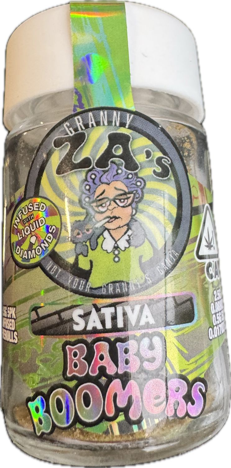 GrannyZa’s Baby Boomers: 5pk Pre-Rolls INFUSED w/ Liquid Diamonds - Mule Fuel SATIVA
