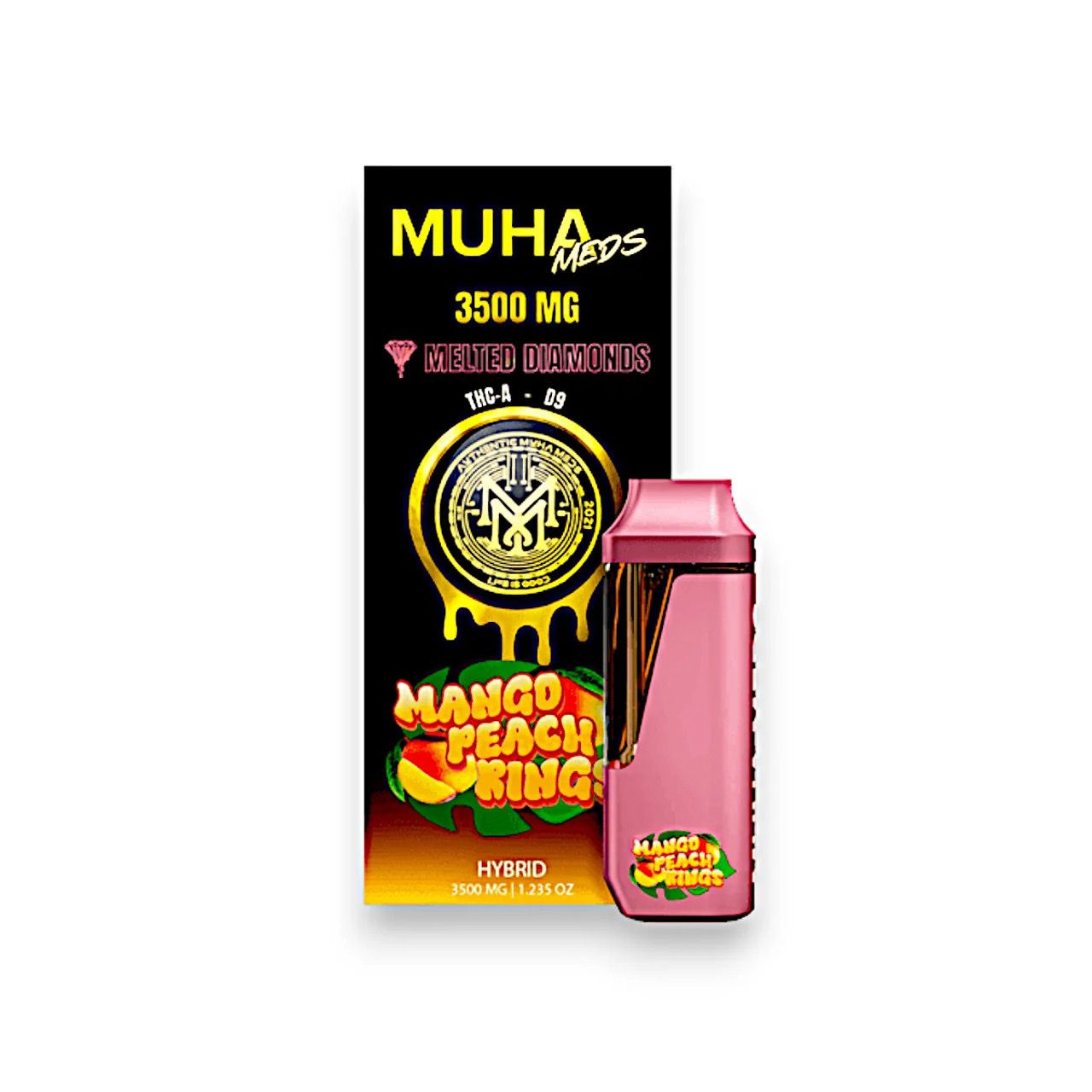 MUHA Meds: 3500mg Melted Diamonds Disposable Vape - Mango Peach Rings HYBRID