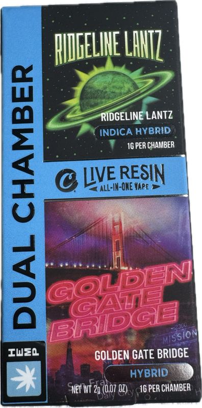 Cookies Live Resin All-in-One Dual Chamber 2g Disposable - Ridgeline Lantz (INDICA HYBRID) x Golden Gate Bridge (HYBRID)