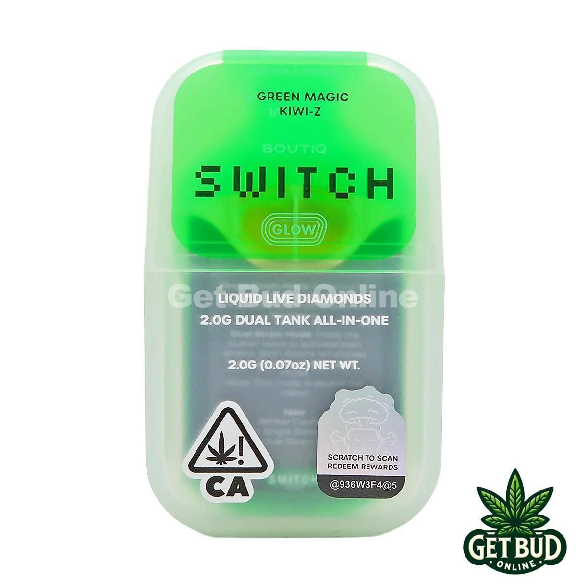 BOUTIQ SWITCH - 2gram Liquid Live Diamonds Dual Tank Disposable Vape - Green Magic (SATIVA) X Kiwiz (INDICA)
