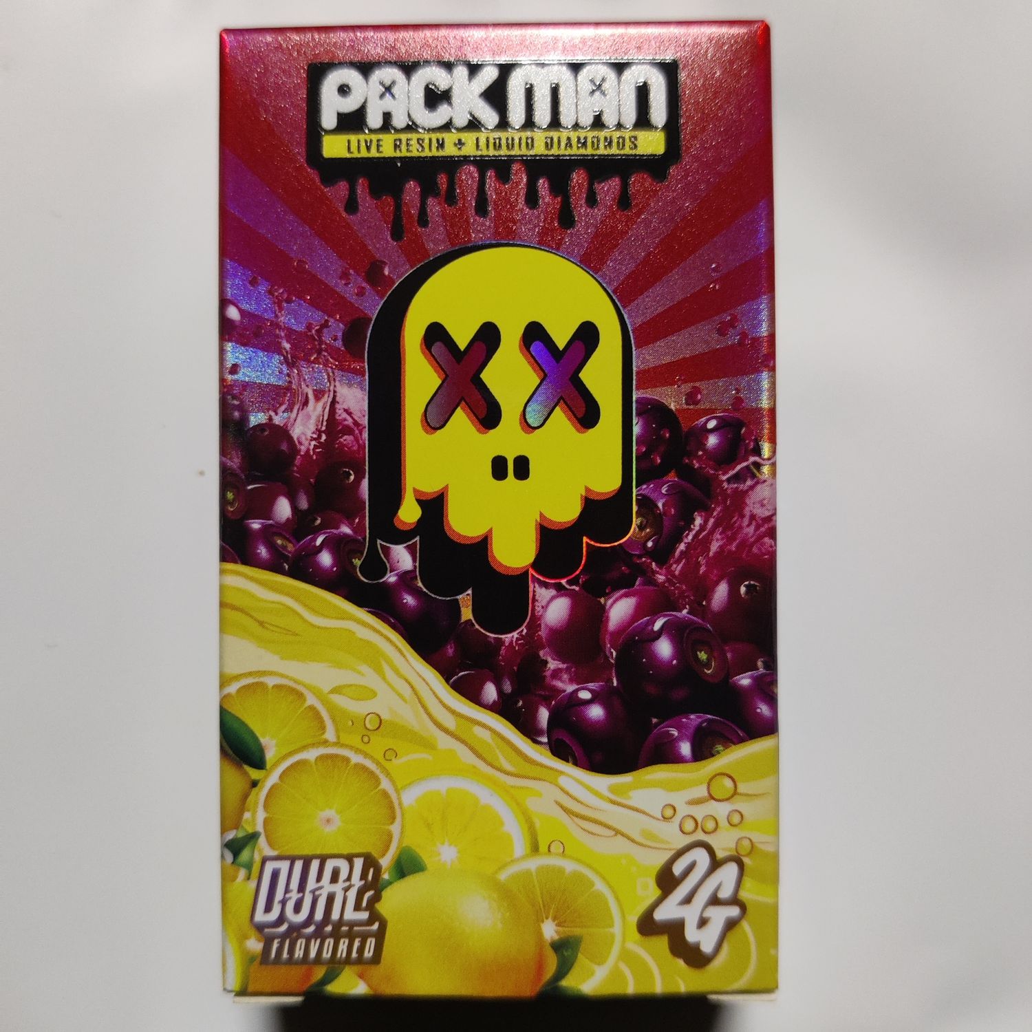 PACK MAN - 2gram Liquid Live Diamonds Dual Tank Disposable Vape - Black Cherry OG X Electric Lemonade