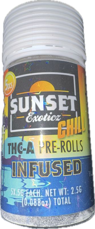 SUNSET Exoticz: 5pk THCa Diamond Live Resin INFUSED Pre-Rolls - Pineapple Express SATIVA