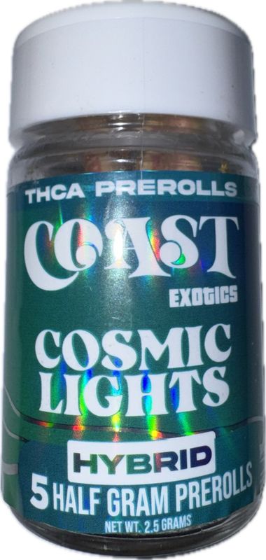 Coast Exotics: 5 Infused Half Gram Pre Rolls- Cosmic Lights HYBRID