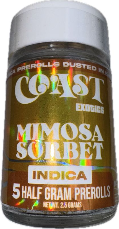 Coast Exotics: 5 Infused Half Gram Pre Rolls - Mimosa Sorbet INDICA
