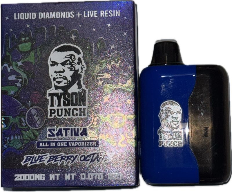 TYSON PUNCH: 2gram Liquid Diamonds + Live Resin Disposable Vape - Blueberry Octane SATIVA