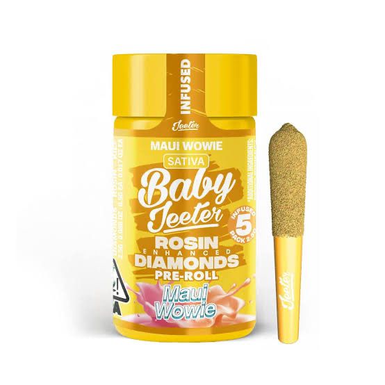 Baby Jeeter: 5pk Rosin Enhanced Diamonds Pre-Rolls THC: 36.6% - Maui Wowie SATIVA