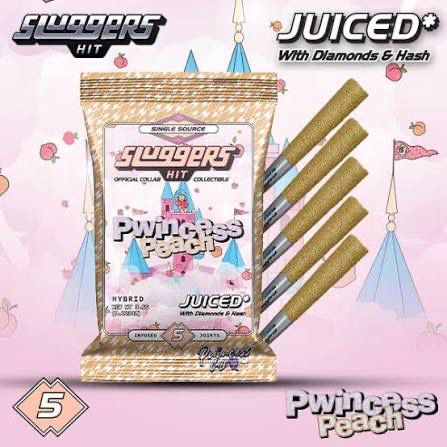 Sluggers HIT: 5pk INFUSED Pre-Rolls, JUICED* With Diamonds &amp; Hash - Pwincess Peach HYBRID
