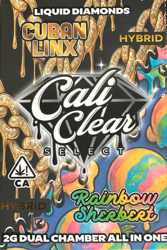Cali Clear: 2grams Dual Chamber Liquid Diamonds Disposable Vape - Cuban Lind (H) x Rainbow Sherbert (H)