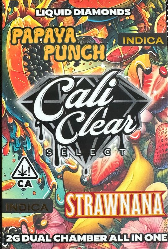 Cali Clear: 2grams Dual Chamber Liquid Diamonds Disposable Vape - Papaya Punch (I) x Strawnana (H)