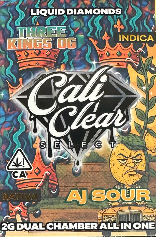 Cali Clear: 2grams Dual Chamber Liquid Diamonds Disposable Vape - Three Kings (I) x AJ Sour (S)