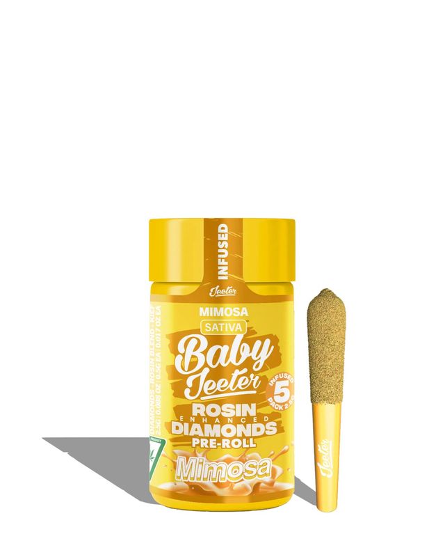 Baby Jeeter: 5pk Rosin Enhanced Diamonds Pre-Rolls THC: 39.5% - Mimosa Sativa