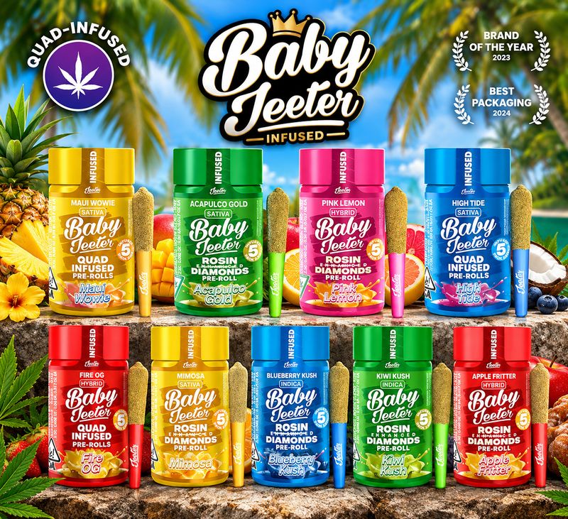 Baby Jeeter: 5pk Pre-Rolls INFUSED W/ Diamonds + Rosin + Kief