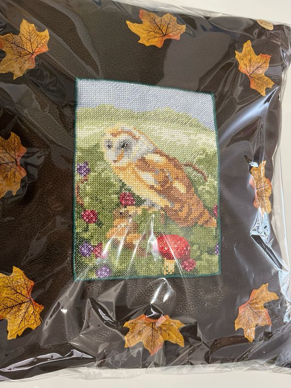 Owl & Leaf Cross Stitch Cushion