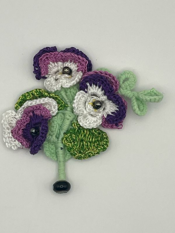 Crochet Flower Brooch Purple