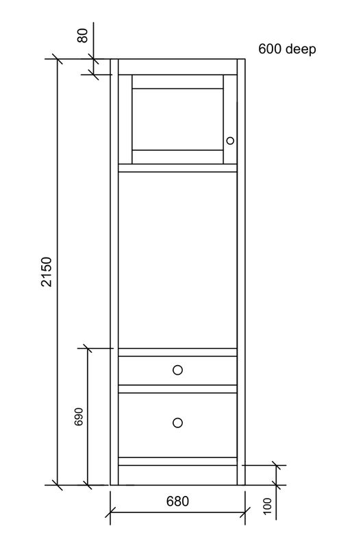 680 double oven tall unit  1 door 2 drawers UNPAINTED