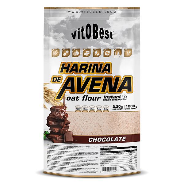 HARINA DE AVENA 1 KG. CHOCOLATE. (Venta al profesional solo por cajas de 12 unds. por sabor. Sin posibilidad de mezclar sabores)