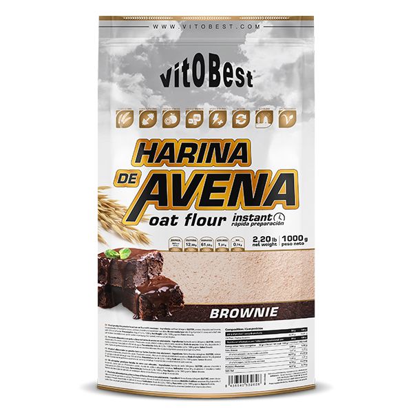 HARINA DE AVENA 1 KG. BROWNIE. (Venta al profesional solo por cajas de 12 unds. por sabor. Sin posibilidad de mezclar sabores)