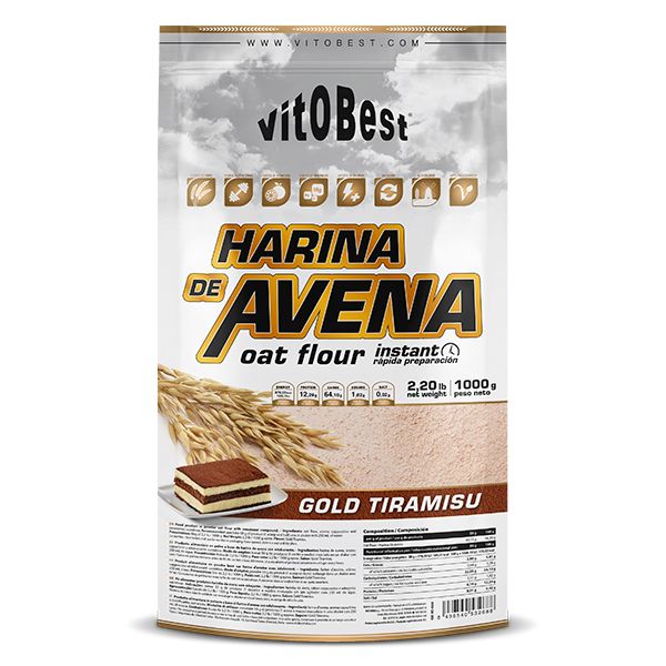 HARINA DE AVENA 1KG. TIRAMISU. (Venta al profesional solo por cajas de 12 unds. por sabor. Sin posibilidad de mezclar sabores)