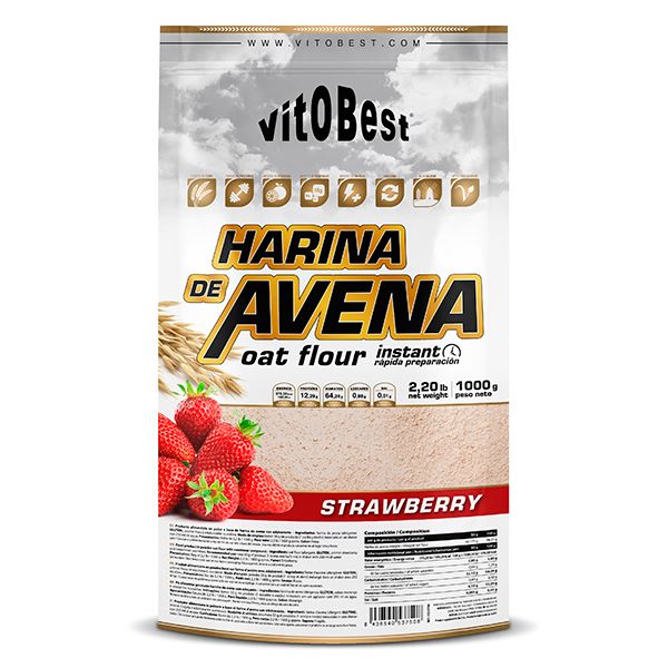 HARINA DE AVENA 1 KG. FRESA. (Venta al profesional solo por cajas de 12 unds. por sabor. Sin posibilidad de mezclar sabores)