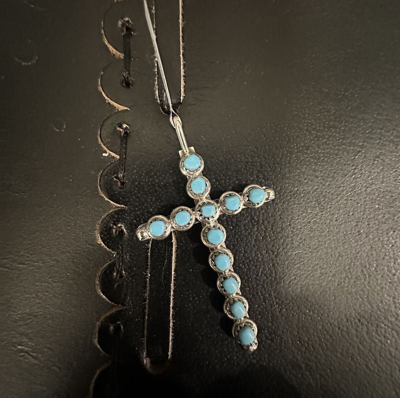 Circle Turquoise Stones Cross Pendant