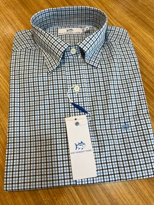 Southern Tide Charleston Plaid Sport Shirt in Ocean Channel