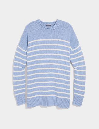 Katie Rollneck Tunic Sweater in Jamie Stripe Jk Blue