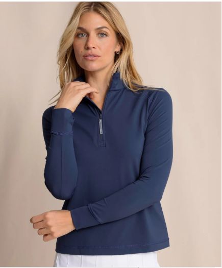 Southern Tide Runaround Quarter Zip in Dress Blue