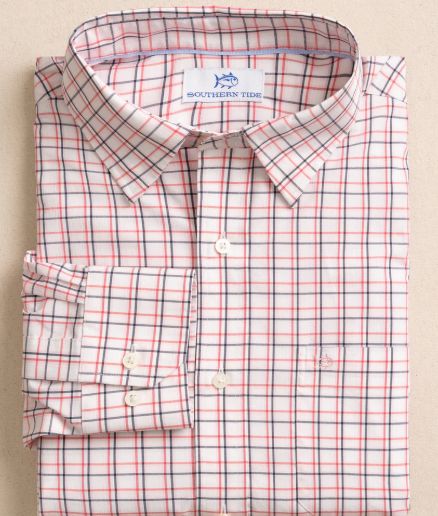 Southern Tide Sawmill Plaid Charleston Sport Shirt in Snapper