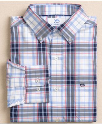 Southern TIde Willowbrook Plaid Intercoastal Sport Shirt in Ocean Channel