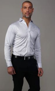 Quattro Flex Dress Shirt with Semi-Spread Collar in White Micro Dot