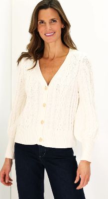 Duffield Lane Heirloom Cotton Ivory Cotton Chloe Cable Knit Cardigan