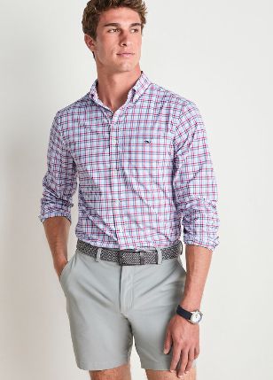 Vineyard Vines Callwood Plaid Featherweight Performance Shirt in Lighthouse Red