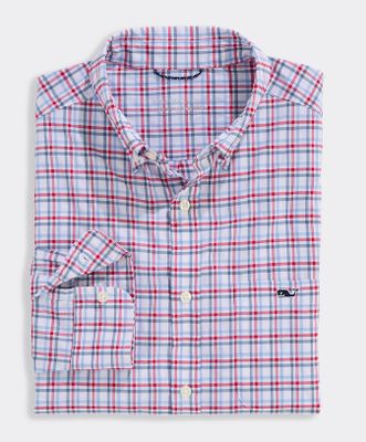 Vineyard Vines Callwood Plaid Featherweight Performance Shirt in Lighthouse Red
