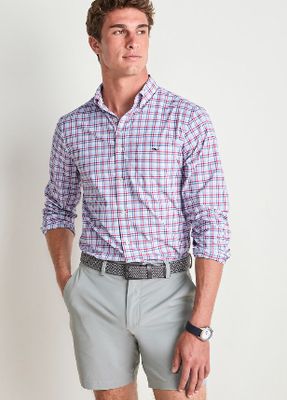 Vineyard Vines Callwood Plaid Featherweight Performance Shirt in Lighthouse Red